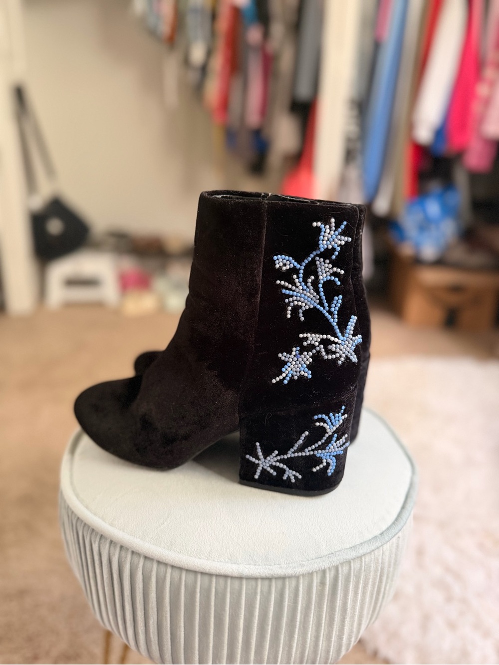 Custom Bedazzled Black Velvet Kenneth Cole Boots - Picture 2 of 6